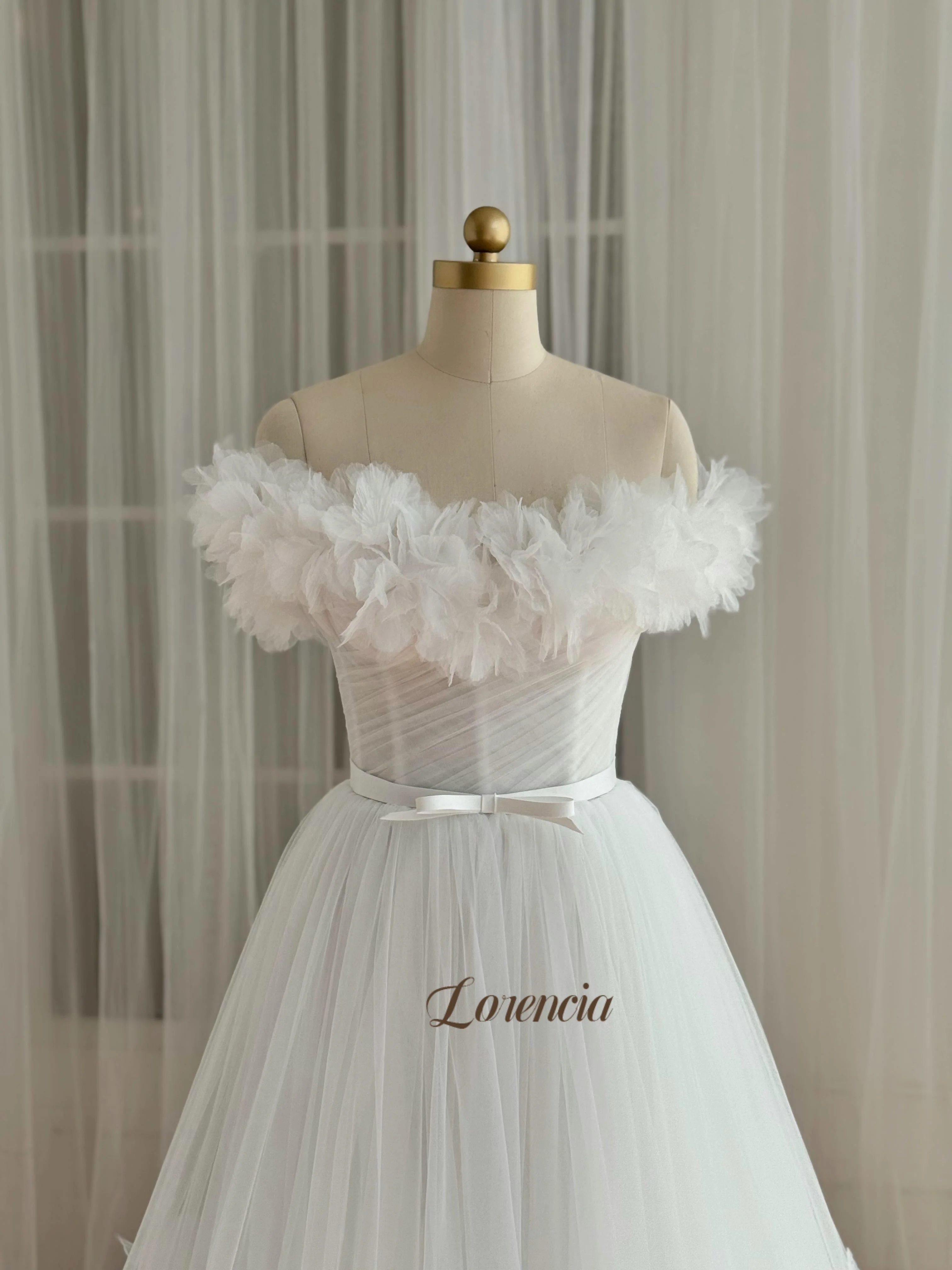 Lorencia Floral Tulle Short Wedding Dresses Off the Shoulder Tea-Length A-Line Bridal Gowns Customized Civil Bride Dresses