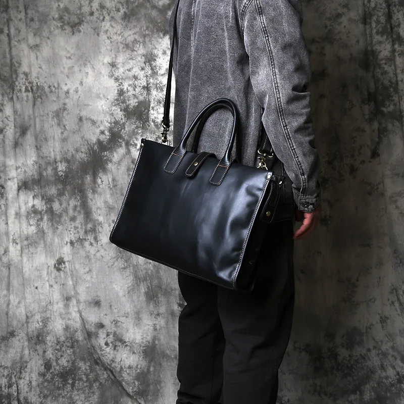 Nzpj Vintage Echt leder Herren Aktentasche natürliche Rindsleder Handtasche verrückte Pferd Leder Computer tasche lässige Umhängetasche – Detail 17