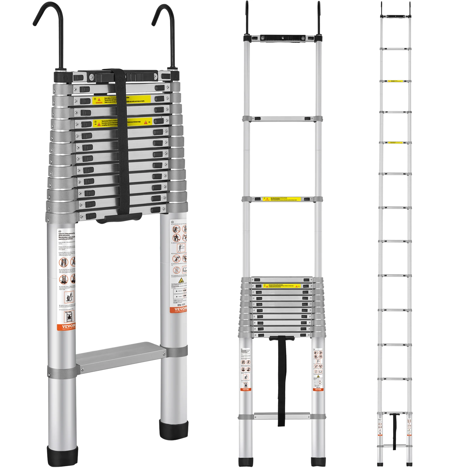 Telescoping Ladder, 18.5 FT Aluminum One-button Retraction Collapsible Extension Ladder, 400 LBS Capacity With Non-slip Feet,