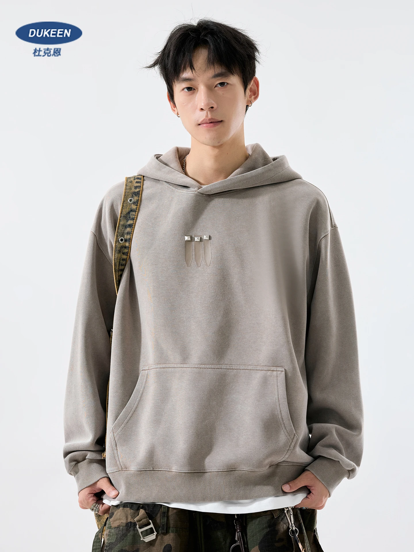 

DUKEEN 400 г тяжелая винтажная стираная мужская толстовка с капюшоном, осенний новый тренд, пуловер из 100% хлопка с принтом, уличная одежда большого размера