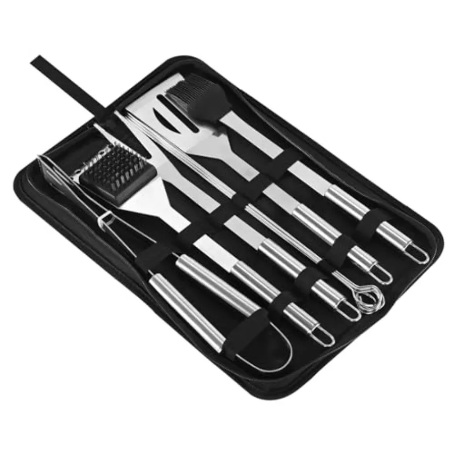 

7Piece Stainless Steel Grill Tool Set BBQ Accessories and Grill Tools with Grill Tongs spatulas Fork Basting Brush Cleaning Bru