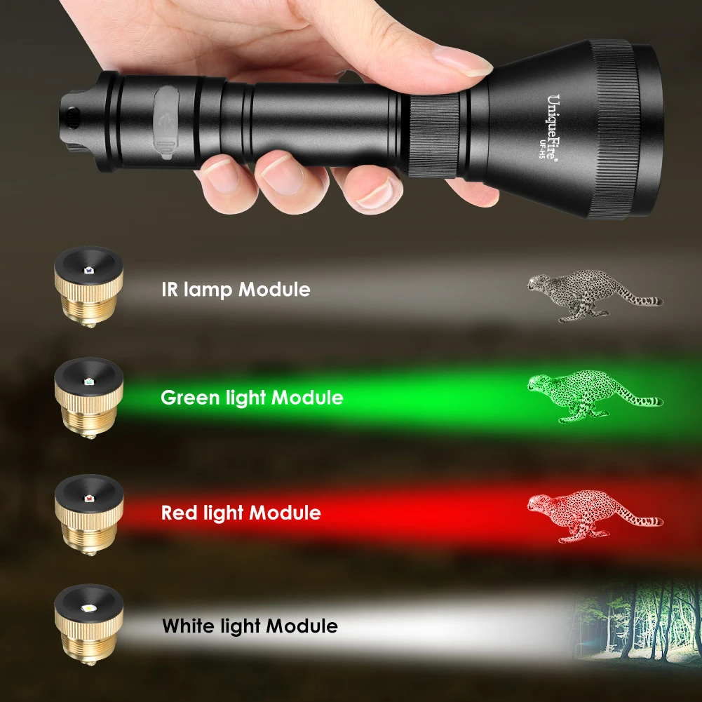 UniqueFire H5 XPE LED Flashlight Green Light Dimmer Swtich Indicator USB C Reachargeable Zoomable Torch Kit for Outdoor Hunting