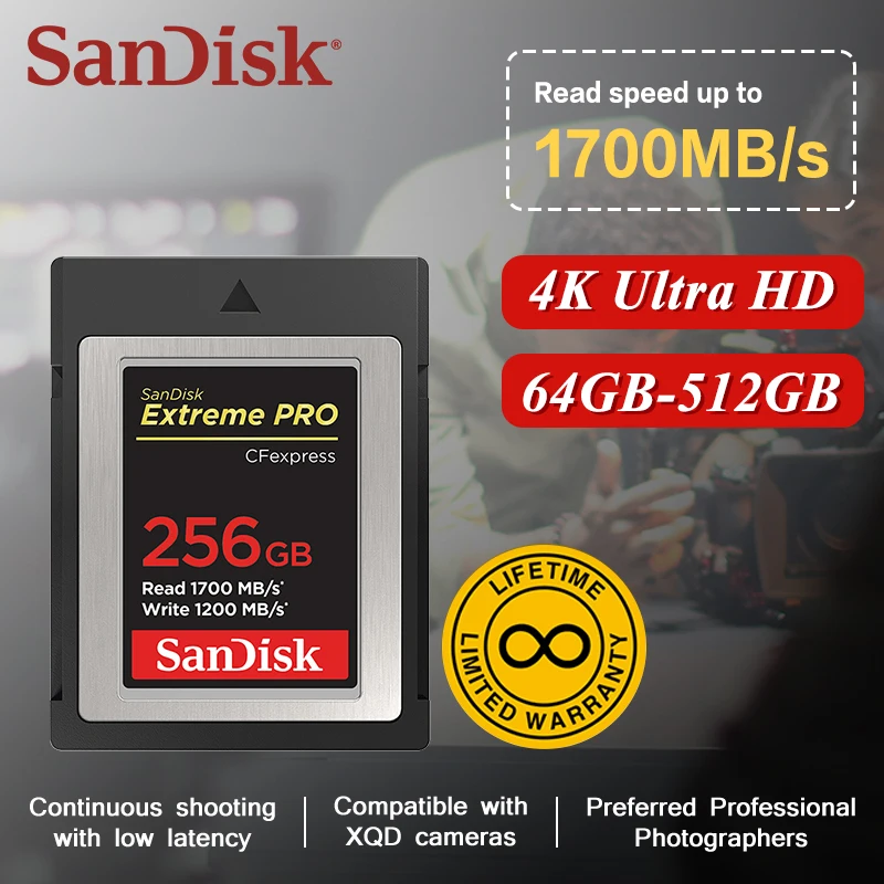 بطاقة 4K RAW Type B CFexpress لكاميرا Canon Nikon Max 1700Mb/s بطاقة ذاكرة SanDisk CF 64GB 128GB 256GB 512GB بطاقة فيديو CFE #1