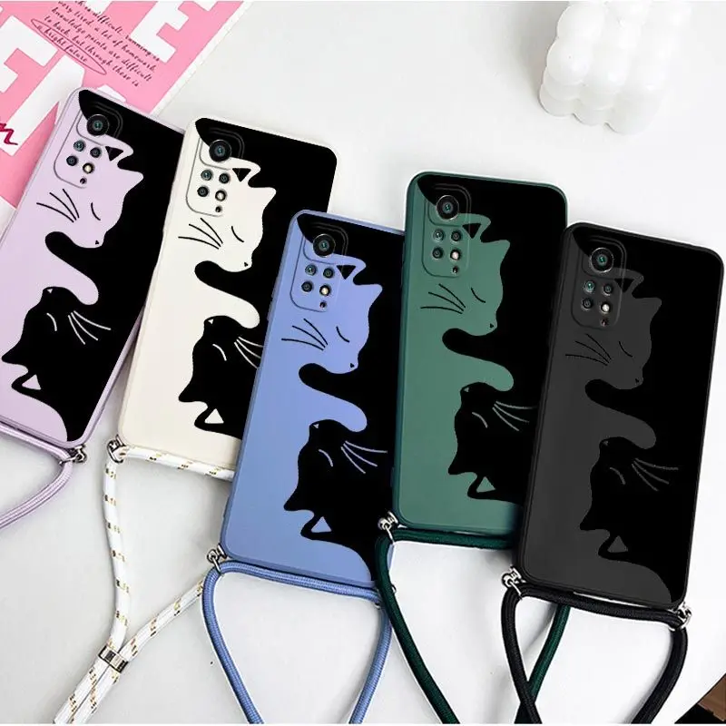 Hug Kitten Crossbody Lanyard Silicone Phone Case For Xiaomi Redmi Note 11 Pro Plus 12Pro Plus 11 11S 10 Pro 12 9S 8 Pro Cover