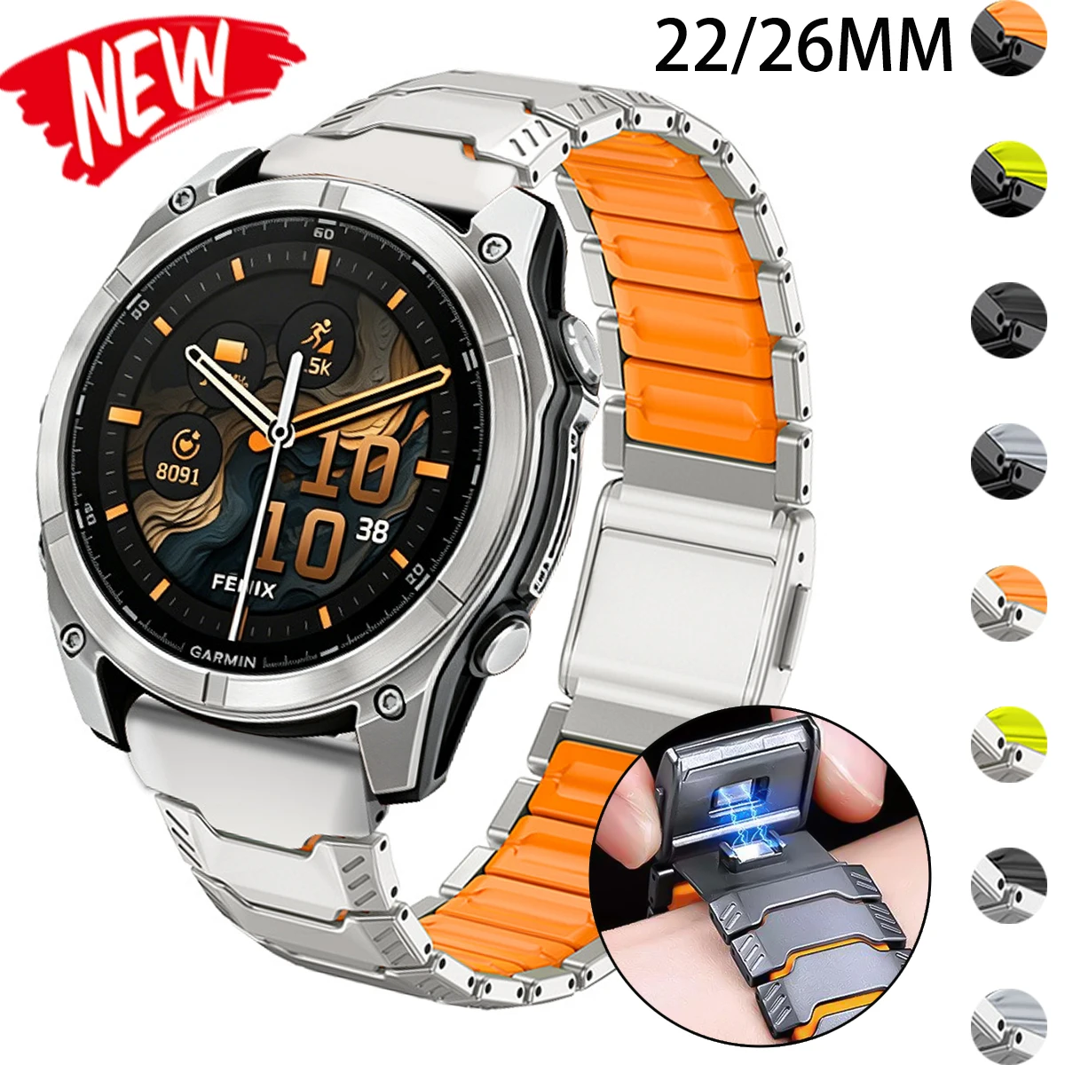 22/26MM Magnetic Titanium + Silicone Strap for Garmin Watch Fenix 8/7/6 8x/7x/6x Forerunner 255/265/945 Enduro 3/2/1 Bracelet