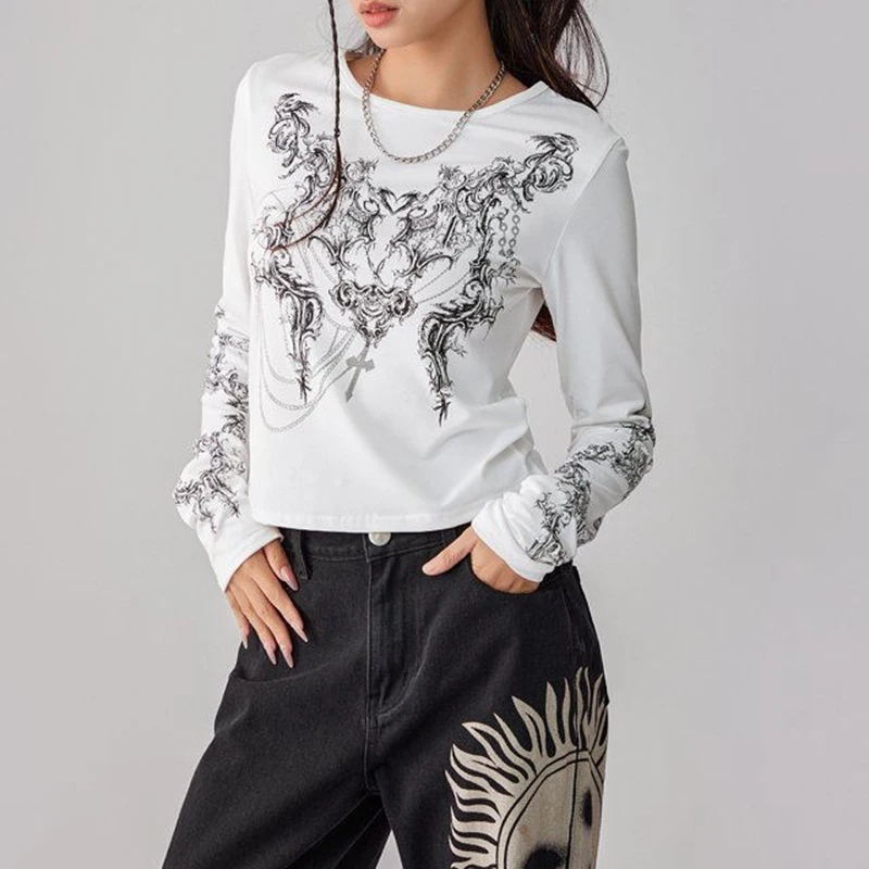 

Women's shirt long sleeved T-shirt Gothic dark style printed long sleeved T-shirt
