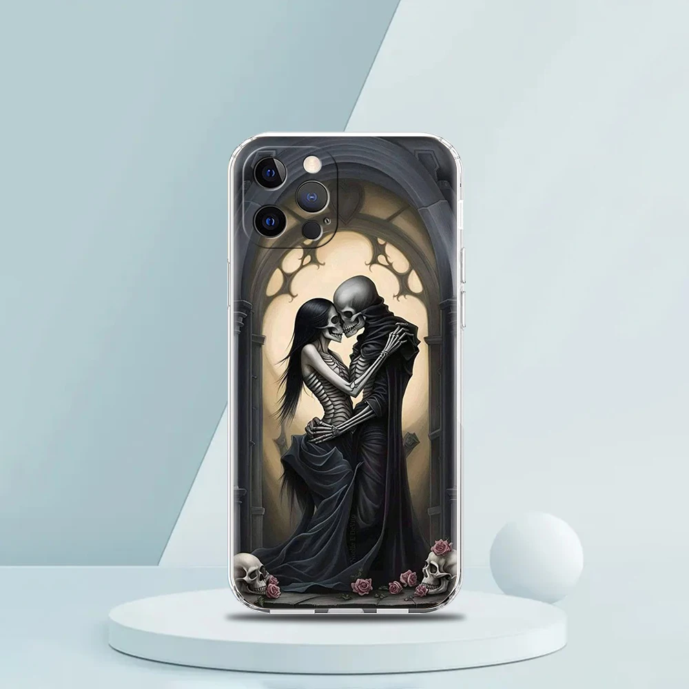 Love Skeleton Skull Soft Transparent Phone Case Cover for iPhone 16 15 14 13 12 11 Pro Max XR 8 7 Plus XS Max Shockproof Shell