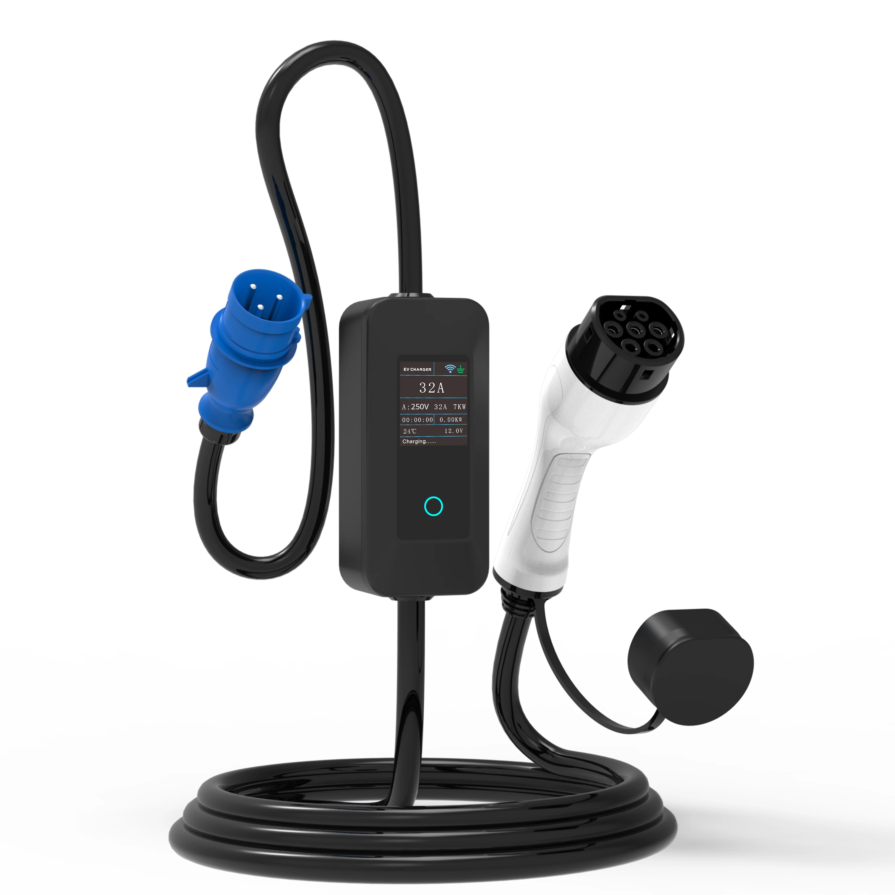 Mode2 Ev Portable Charger 7.2kw Ac Movable Charging Station Car Type 2 Charge IEC 62196-2 European 1 Phase 7kW 32A Adjustable