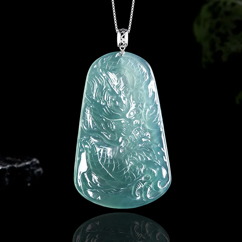 

S Myanmar Jadeite Dragon Pendant Necklace Gifts for Women Charm 925 Silver Burmese Jade Luxury Designer Carved Amulet Talismans