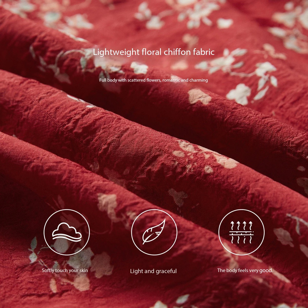 SENTUBILA Women's Chiffon Print Dress Summer Red Vacation Dresses 2025 Elegant Collection Lantern Sleeve Woman Outfits Q52LF2179