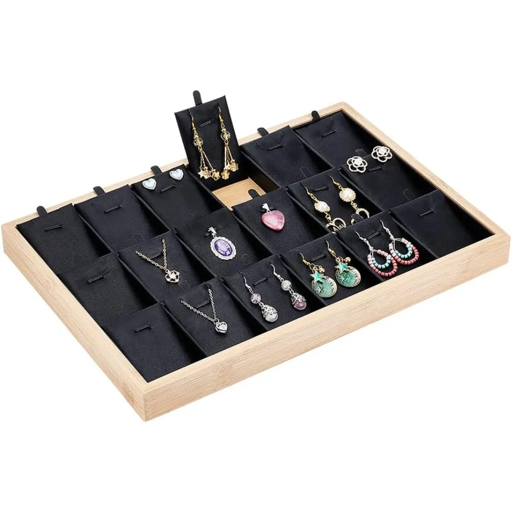 

Jewelry Organizer Trays, 18 Grids Pendant Earrings Necklace Organizer Display Showcase with Pu Imitation Leather