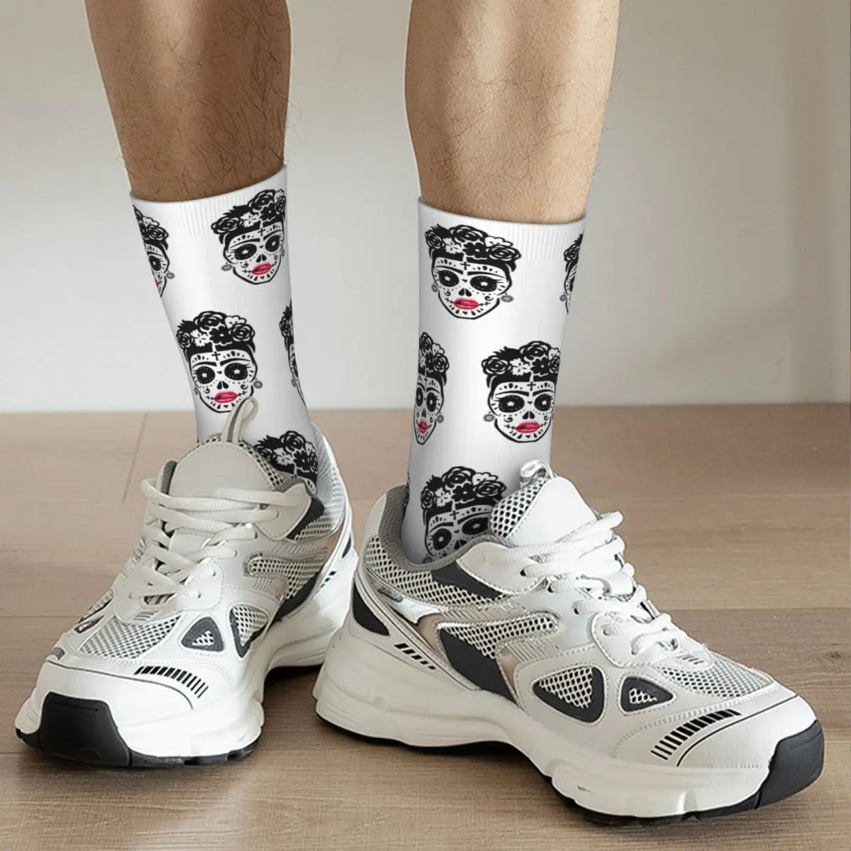 Calzini da basket Hip-hop Frida Day Of The Dead Skull calzini a tubo centrale in poliestere per Unisex traspiranti