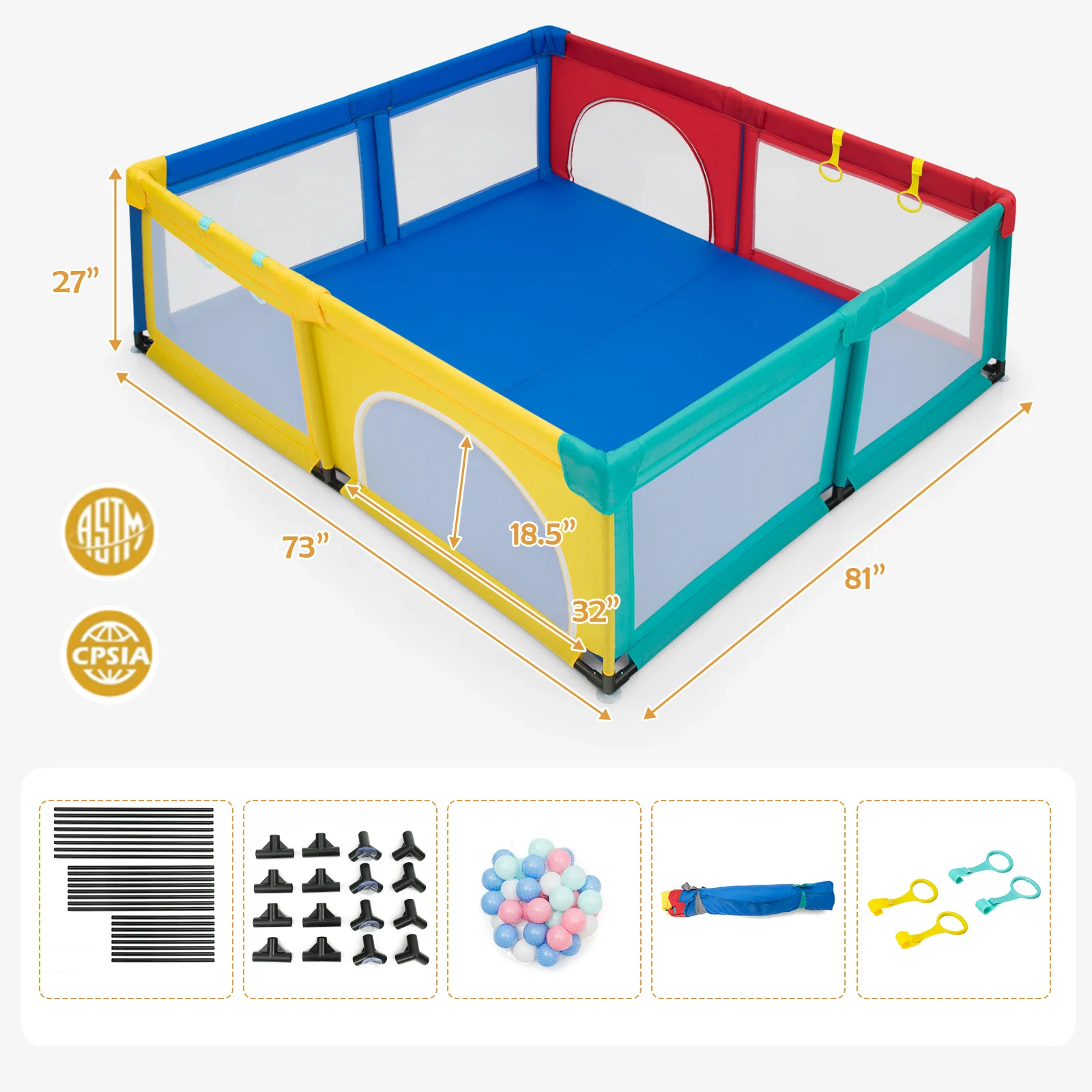 Box per bambini Extra Large Safety Baby Play Yard con 50 palline oceaniche e 4 manici