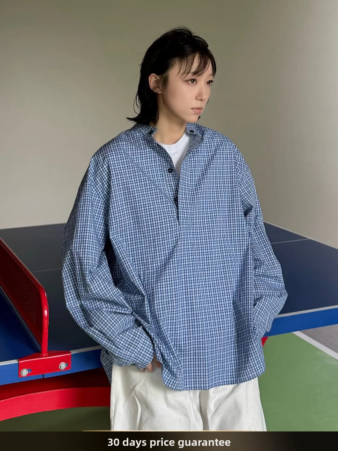 

Retro American Contrast Color Patchwork Collar Long Sve irt Casual Lazy Sle Couple irt Cotton Autumn Season Boy's Fa...