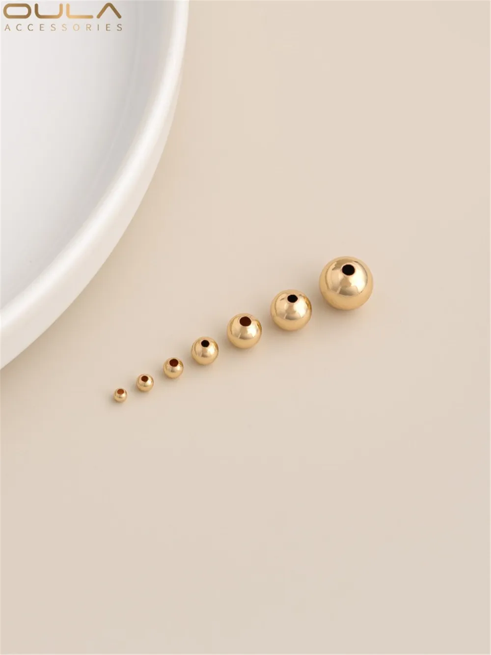 14K Gold-Filled Plated Bead Hollow Pearl Surface Round Bead Handmade Gold Bead Loose Bead DIY Bracelet Necklace Accessories