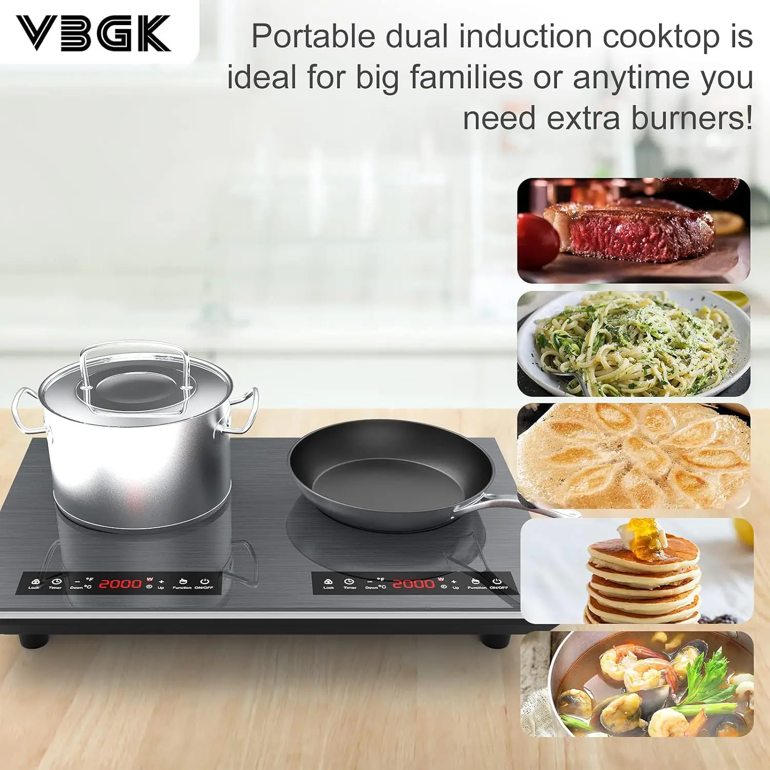 New Double Induction Cooktop, 24 inch 4000W Electric cooktop with hot plate, induction stove top with LED Touch Screen 9 Levels