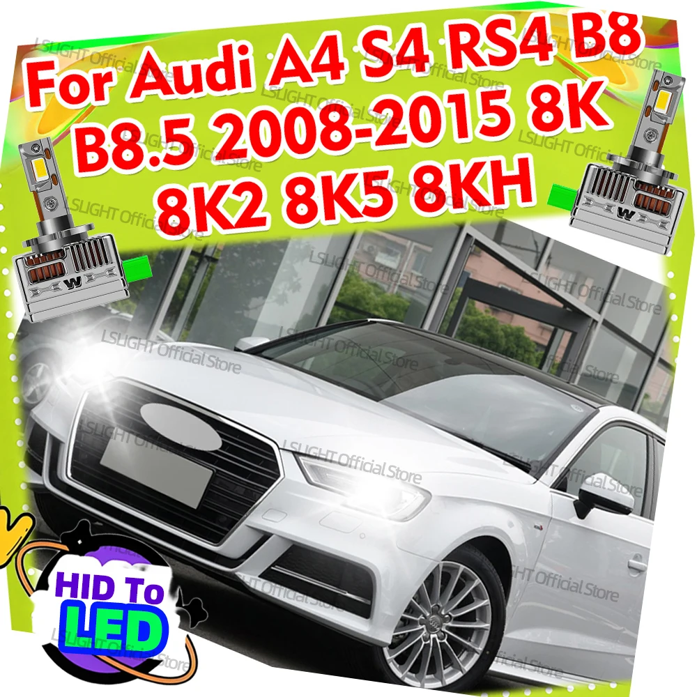 2Pcs LED Headlight D3S D3R D3 HID 1:1 Size For Audi A4 S4 RS4 B8 B8.5 2008-2015 8K 8K2 8K5 8KH 2007-2022 Head Lamp Bulbs 30000LM