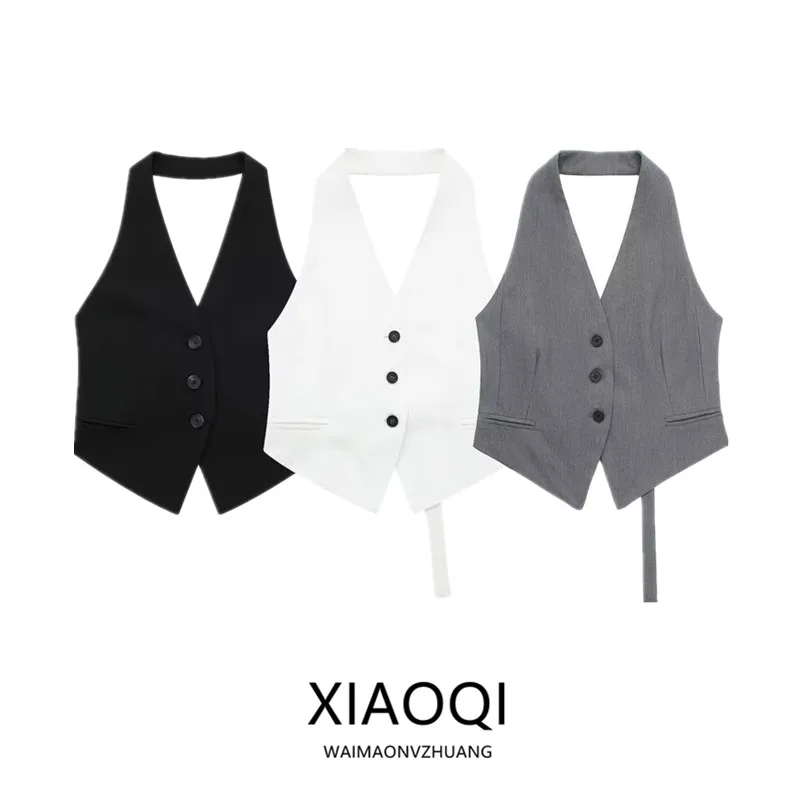 Ceco cole con espalda descubierta para mujer, diseño versátil, ropa de moda de otoño, Color puro, detalle de botones, ...