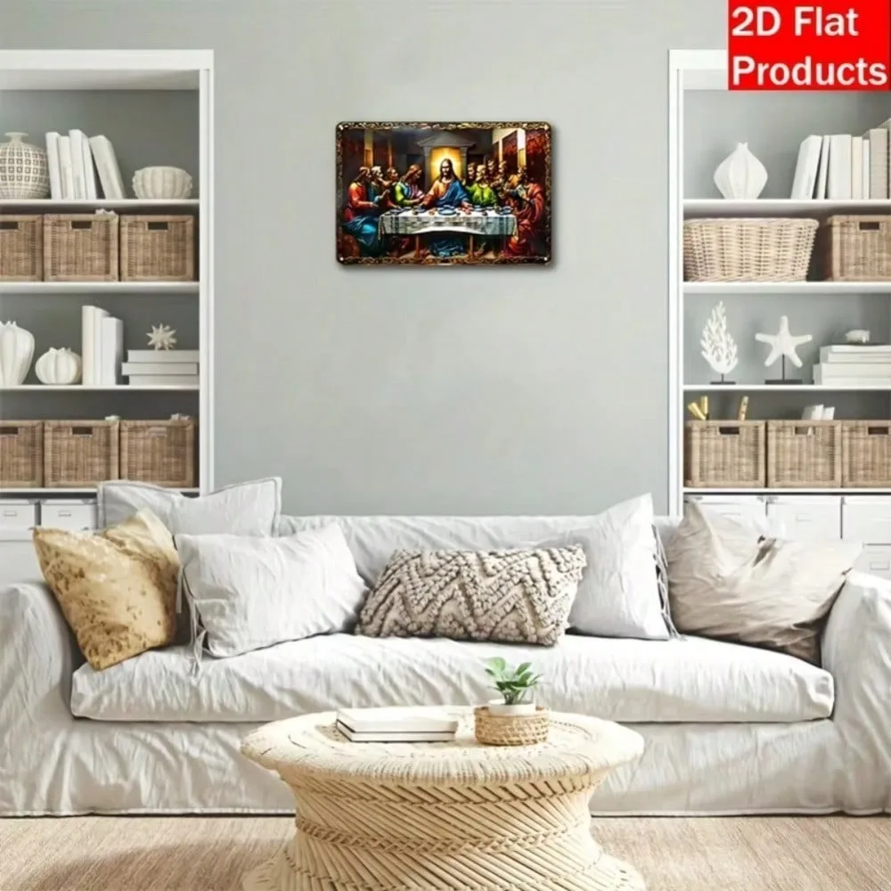 1 قطعة آخر العشاء معدن الألومنيوم ديكور اللوحة 7.87x11.8 "2D شقة-علامة إكليل مربع ، عطلة/عيد ميلاد المنزل مزرعة هدية