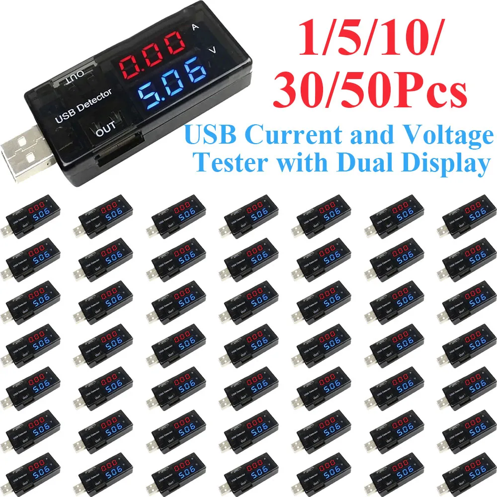 1~50Pcs USB Voltage And Current Tester USB Voltmeter Ammeter With Dual Display USB Charging Parameter Detector Power Monitoring