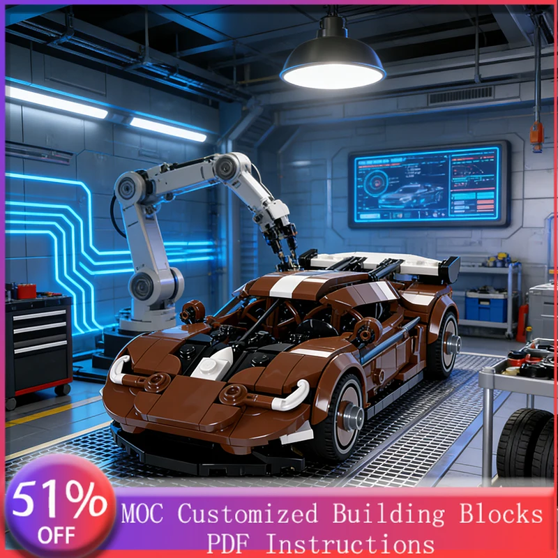 

338 деталей: Гоночный автомобиль коричневого цвета, супер MOC, модульный конструктор, развивающая игрушка для детей, популярный подарок для мальчиков на праздники, сделай сам