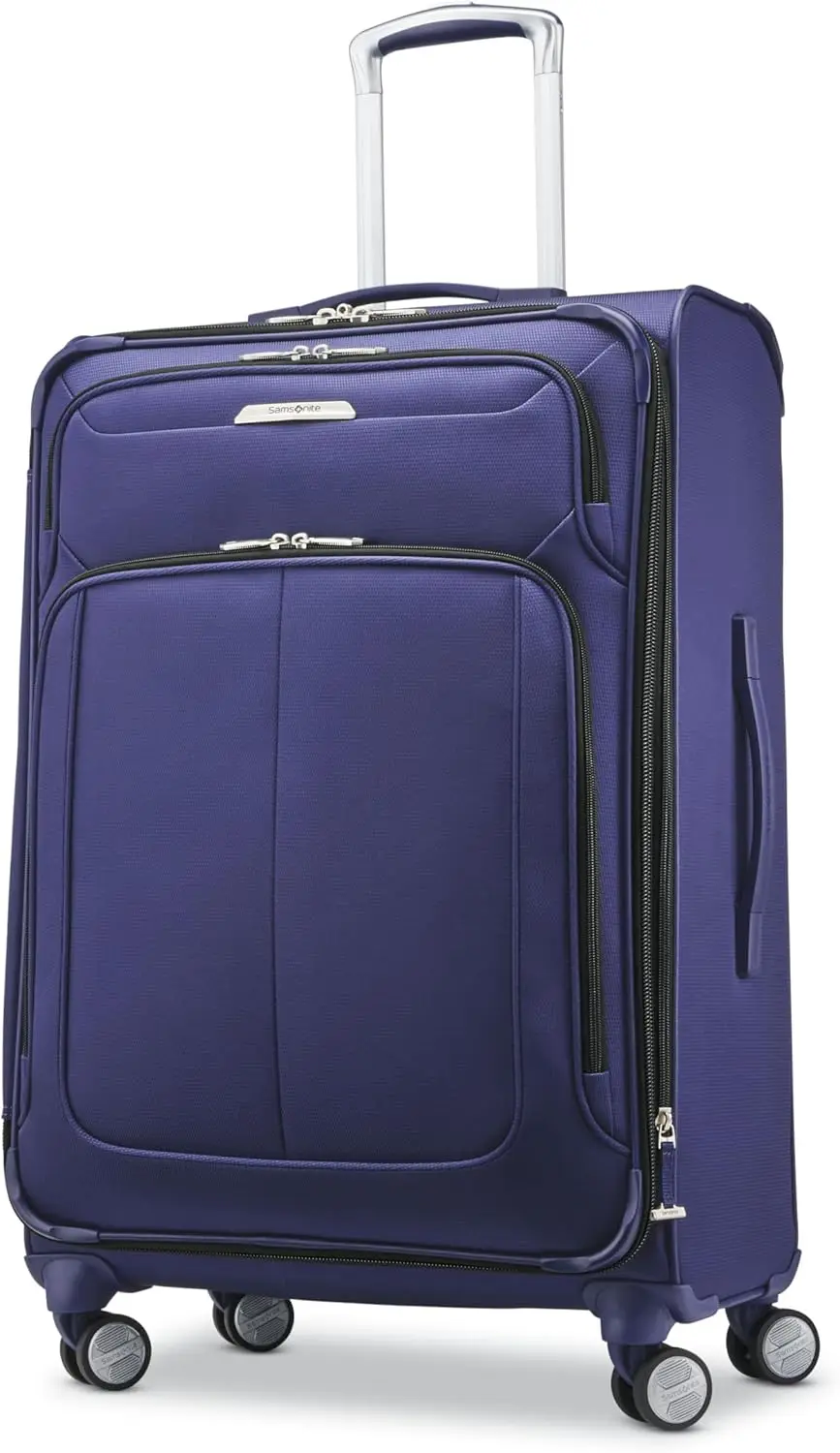 Samsonite Solyte DLX Softside Expandable Luggage with Spinner Wheels, Iris Blue, Checked-Medium 25-Inch