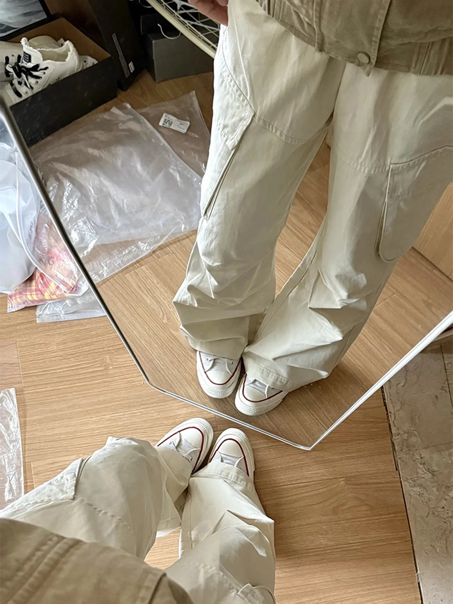 

Мужские рабочие брюки цвета хаки с множеством карманов, в американском стиле High Street, брюки-парашюты, расклешенные, прямого кроя, повседневные