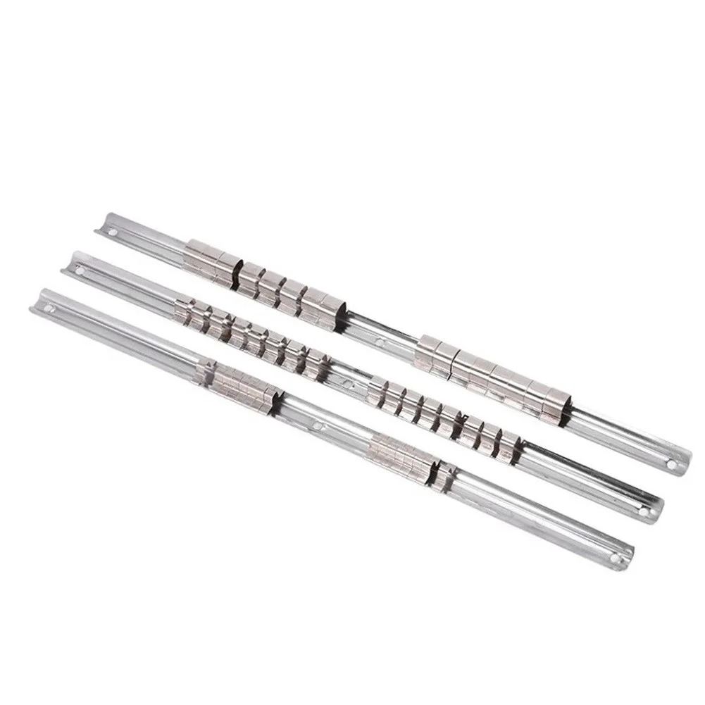 3pcs Socket Storage Rack Holder 4 38 2 Inch with 16 Clips Stainless Steel Rail Organizer for Workshop and Garage