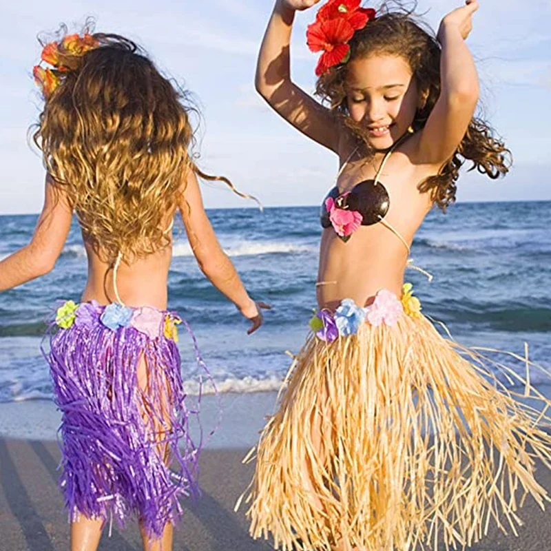 Plastic Fibers Hawaiian Grass Skirts Kit,Luau Hula Skirt Hawaii Beach Party Dress Up Hawaiian Costume,Child Adult Grass Skirt