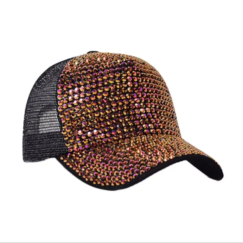 Baseball Cap Women Full Rhinestone Beads Mesh Cap Street Fashion Snapback Hats Casual Party Hip Hop Kpop Dance Cap Men Summer