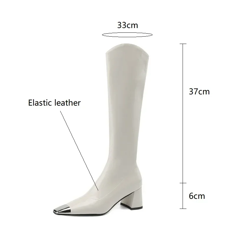 2023 Autumn Knee-High Boots Women Boots Square Toe Chunky Heels Elastic Boots for Women Winter Boots High Heels Zapatos De Mujer