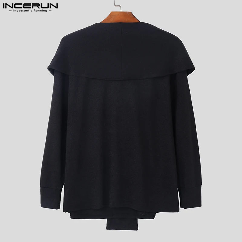 INCERUN Men T Shirt Solid Color O-neck Long Sleeve Autumn Tie Up Casual Irregular Camisetas Streetwear 2024 Fashion Tee Tops