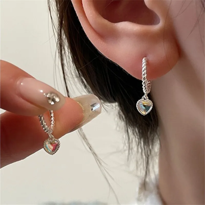 S925 Silver Needle Moonstone Heart Stud Earring For Women Girls Minimalist Ear Jewelry Gifts eh2017