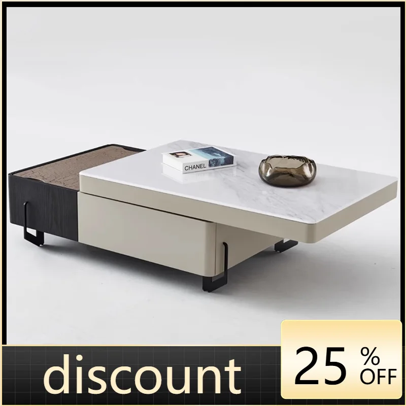 

LTT rock slab coffee table TV cabinet marble living room Italian light luxury home simple and retractable