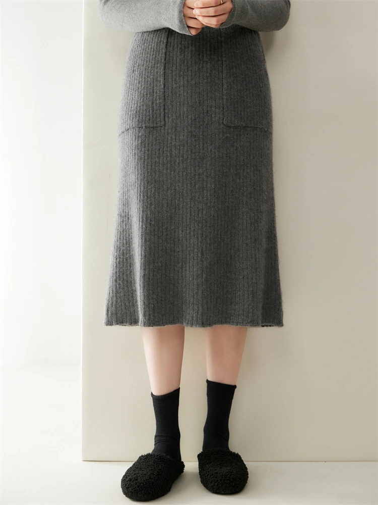 Yoyoselect 100% الكشمير التنانير النسائية الخريف الشتاء منتصف العجل طول محبوك تنورة لينة تنوعا جودة OL التنانير الملابس #1