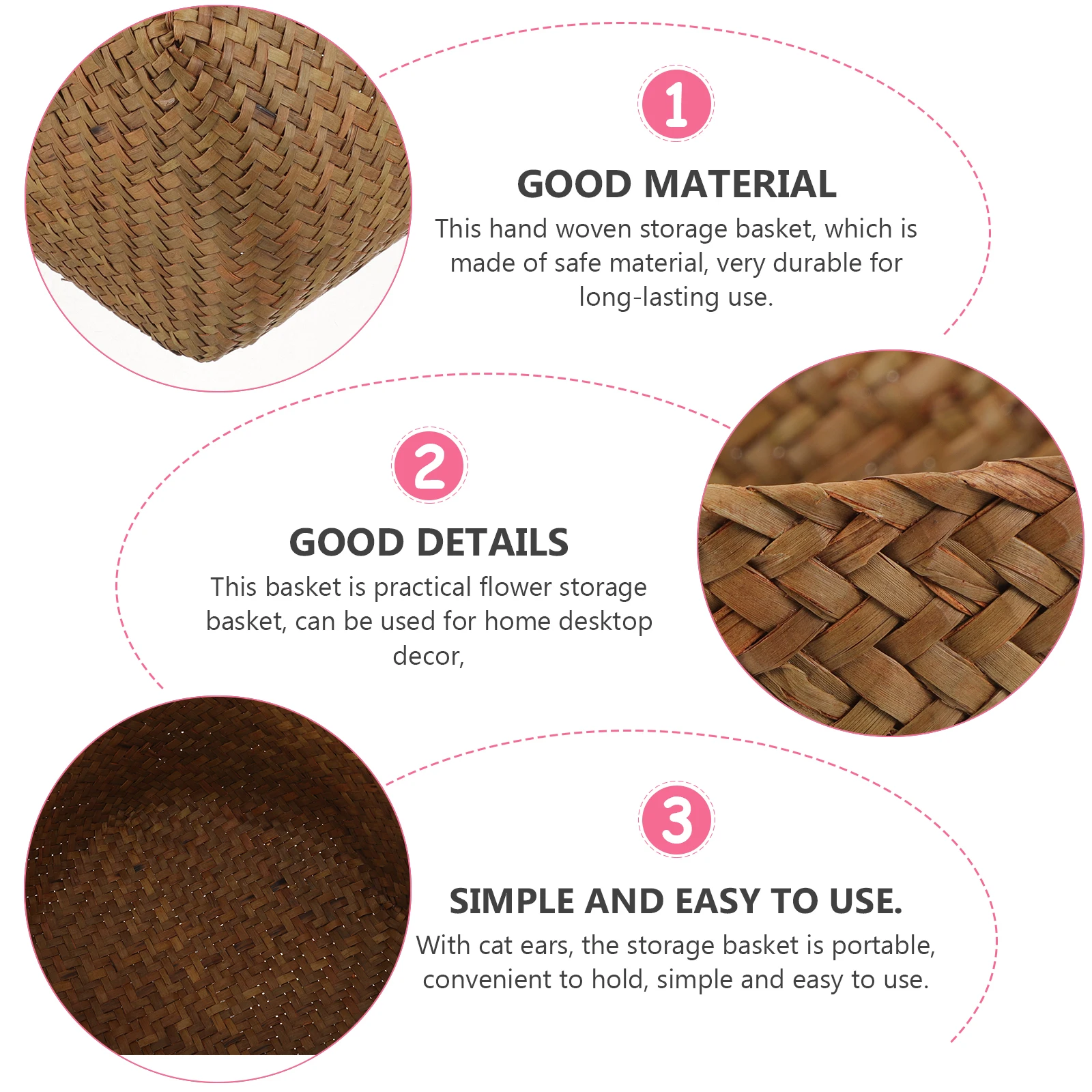 

1pcs Straw Cat Ears Basket Large Coffee Hand Woven Flower Basket Color Handmade Storage for Home Desktop Key Makeup Organizer