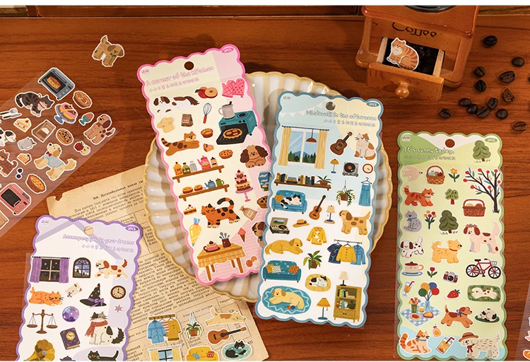 

12Sheets/Pack Cute Cartoon Pet Daily Life Stickers for DIY Crafts,Scrapbooking,Journal,Phone Case,Laptop,Guitar,Waterproof Vinyl