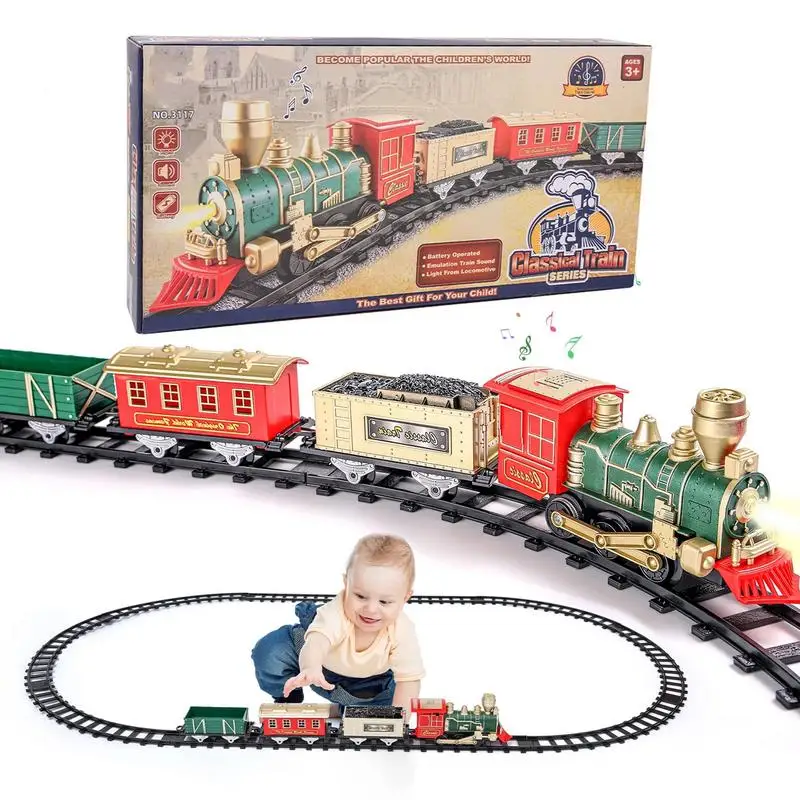 Set di treni natalizi Set di treni elettrici Set di treni divertenti per bambini Set di treni giocattolo elettrico con luce e suono