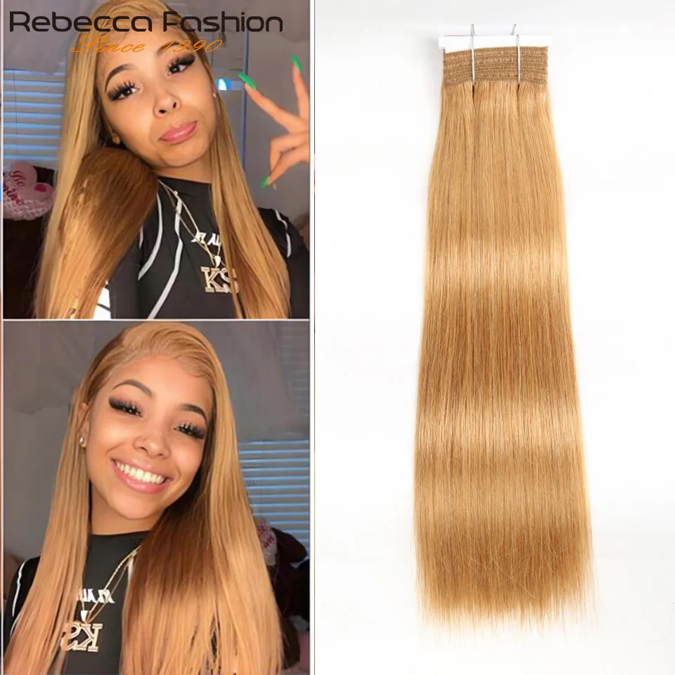 

Honey Blonde #27 Straight Hair Double Drawn Natural Human Hair Weave Bundles Remy 6# 8# Human Hair Extensions Rebecca Remy