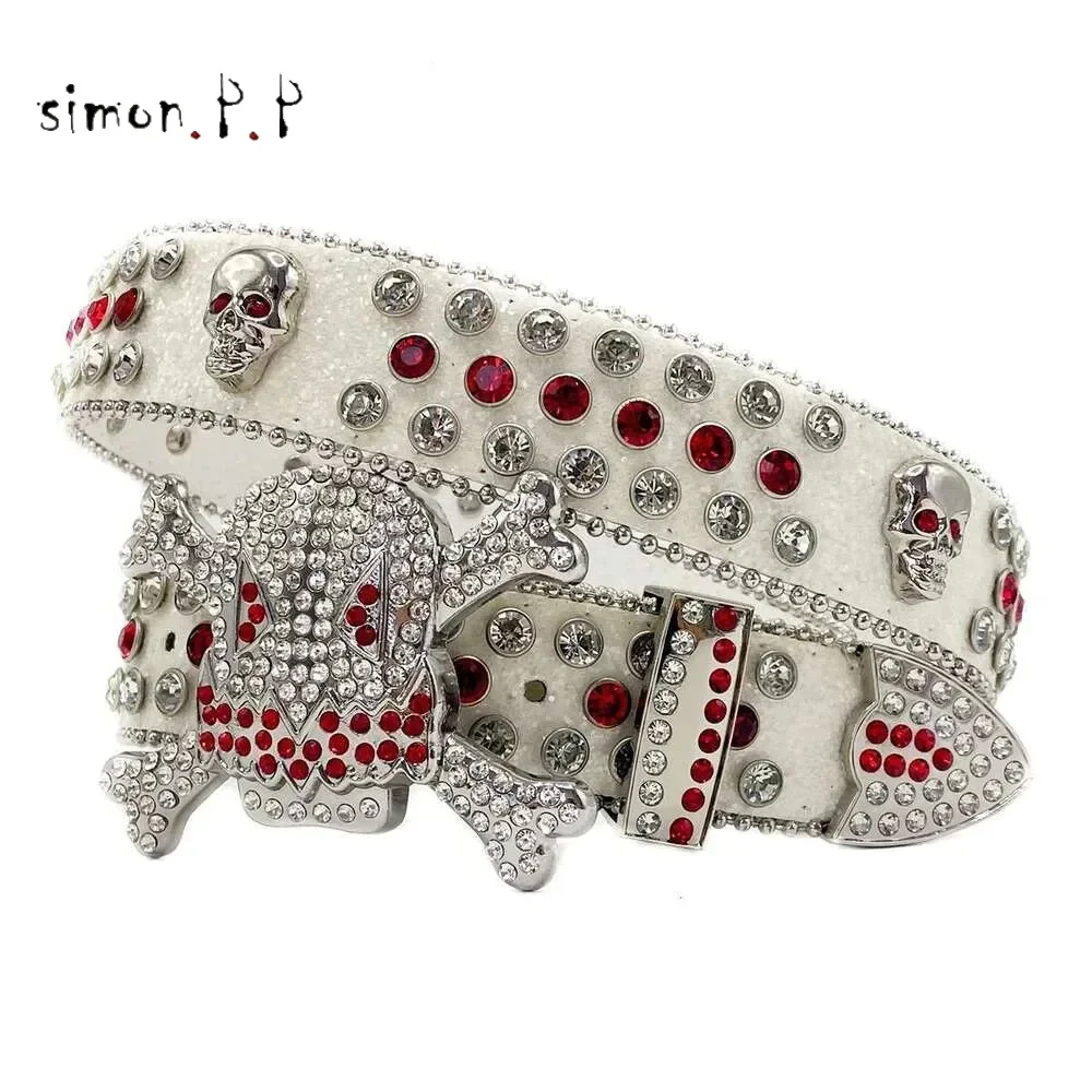 Punk Skull Western Rhinestones Belt Punk Luxury Designer Brand Bling Diamond Studded Belts Cowgirl Cowboy Cinturones Para Mujer