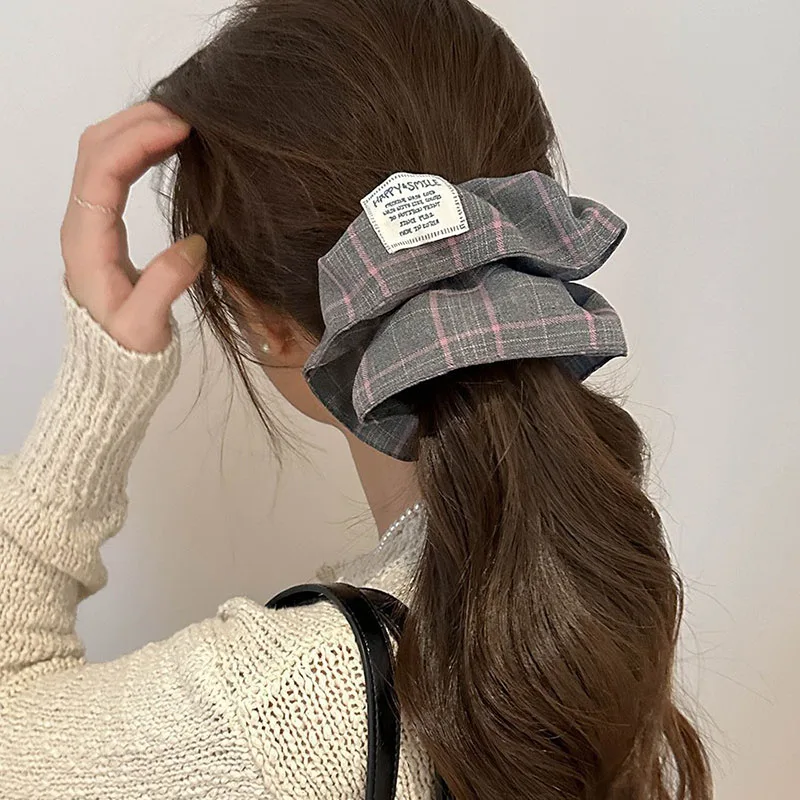 

Luxury Square Design With Checkered Fabric Hair Elastic Hairband Girl Sweet Meatball Head Intestinal Loop Hair Rope Accessories