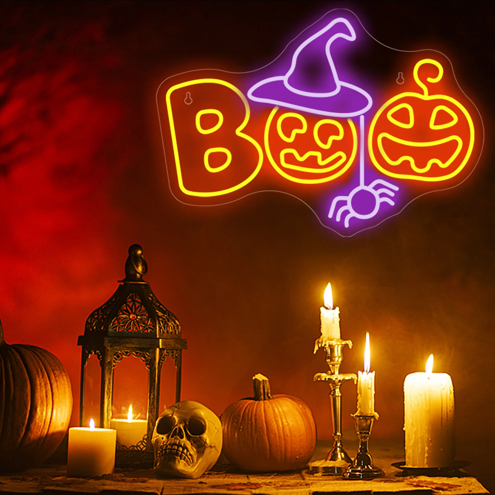 Boo Ghost Halloween Neon Sign Room Halloween Pumpkin Decoration Led Light Dimmable Lamp For Living Room Bar Party Shop Decor