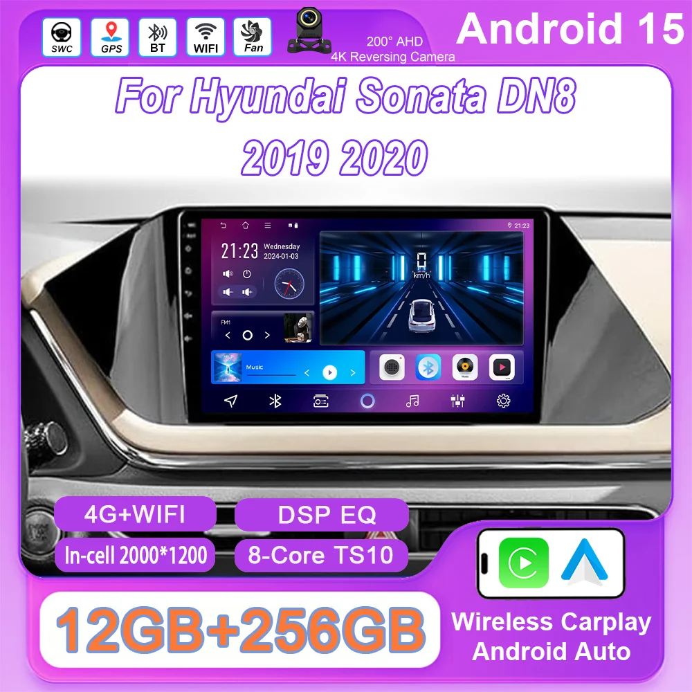 

For Hyundai Sonata DN8 2019 2020 Android 15 Carplay Car Radio Stereo Multimedia Navigation GPS Head Unit 8 CORE QLED Screen BT