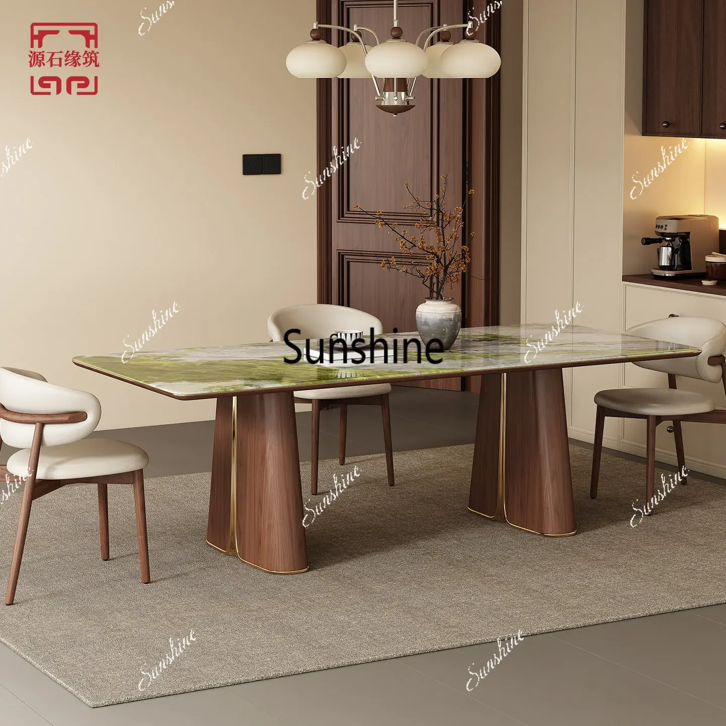 YDesign solid wood long dining table home glacier green custom simple modern
