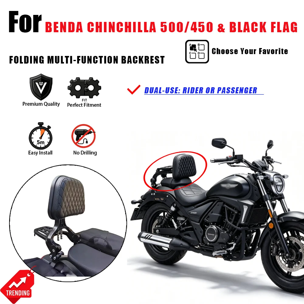 Respaldo Plegable Multifuncional para Benda Chinchilla 500 450 Black Flag 500, Accesorios para Moto