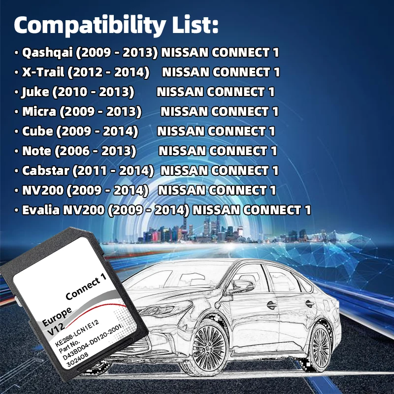 C1 V12 Connect 1 LCN1 V12 SD Navi for Nissan 8GB 16GB 2022 Map Card Europa UK Navigation Card