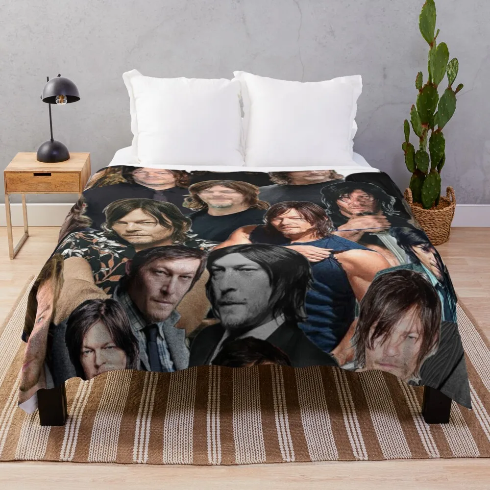 

norman reedus Photo collage Throw Blanket Spring Fall Cozy Throw Blanket for Couch