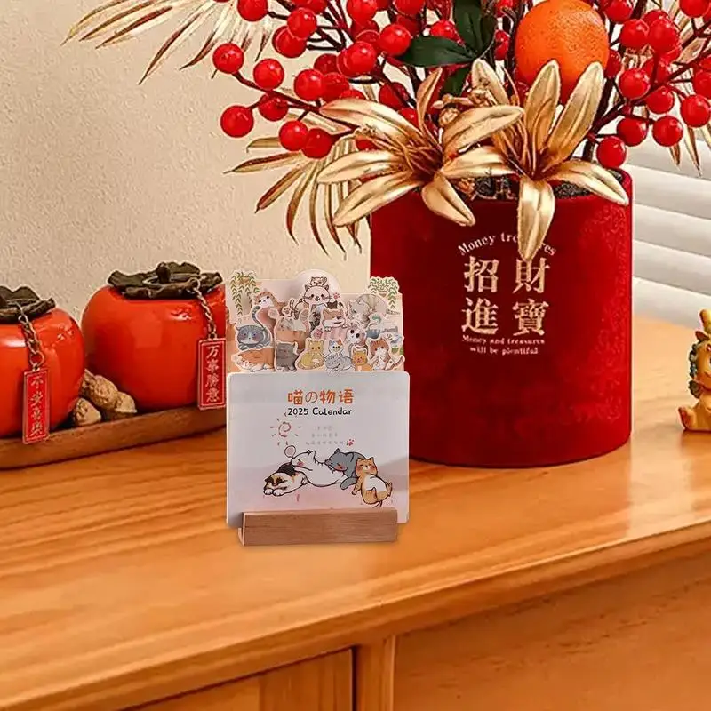 Desk Pad Calendar 2025 Desktop Calendar Decoration With Wooden Base Monthly Desktop Decoration Calendar Compact For Home