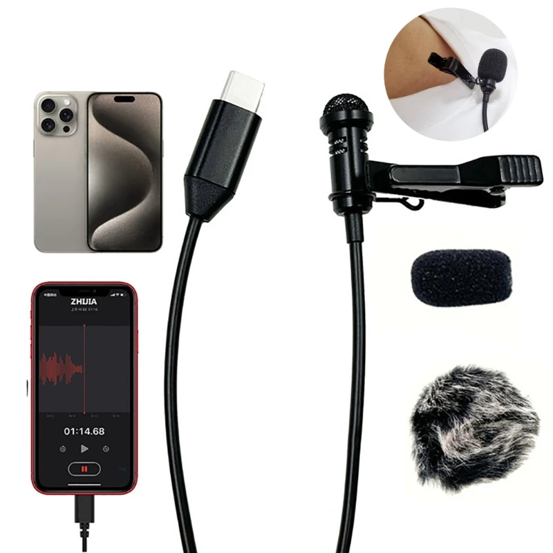 Portable Type C Lavalier Lapel Mic with Clear Sound Plug & Plays Mic 20Hz-16KHz Microphone Perfect for Live Streaming H8WD