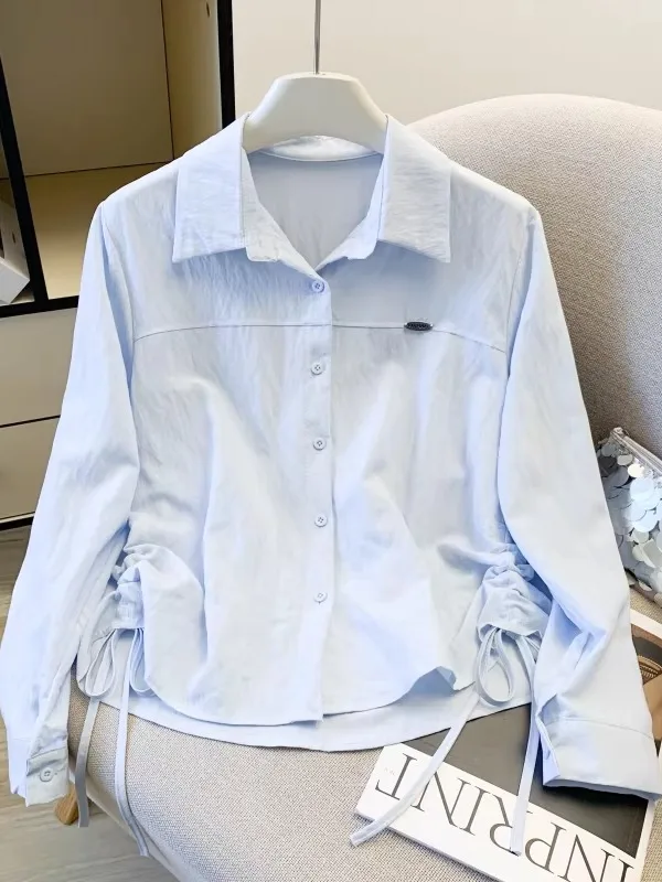 

Spring 2026 Women's Long Sve Pure Color irt Double Dstring Simple Faion Versatile Slimming Korean Sle Top